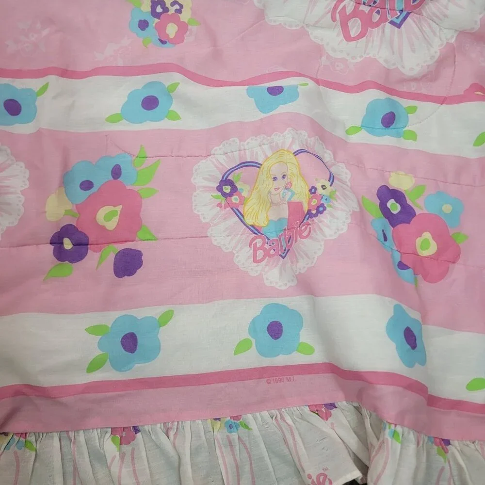 Vintage 90s Mattel 2 Sided Barbie Floral Comforter Twin XL Full 82